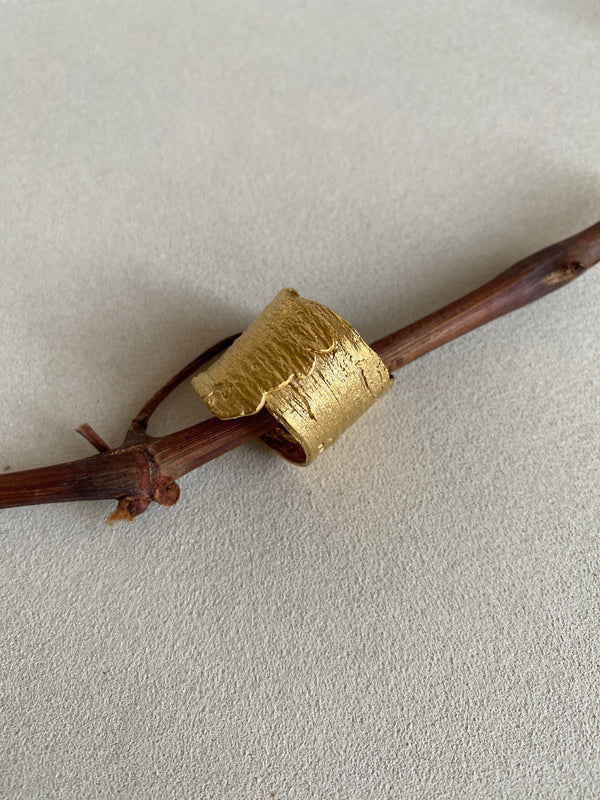 Little Nothing Eucalyptus Bark Gold Plated Ring MOD Jewellery