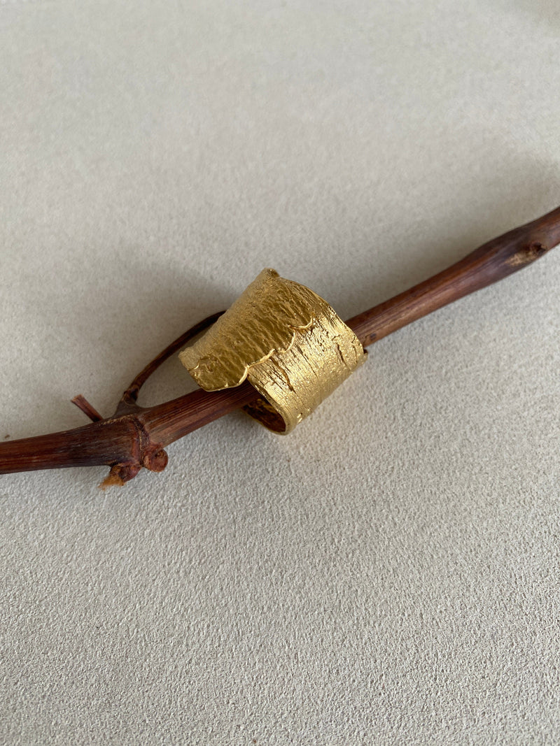 Little Nothing Eucalyptus Bark Gold Plated Ring MOD Jewellery