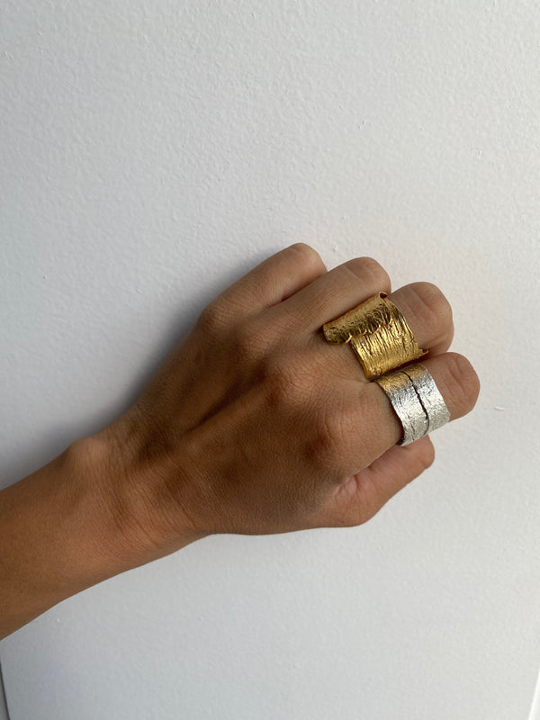 Little Nothing Eucalyptus Bark Gold Plated Ring MOD Jewellery