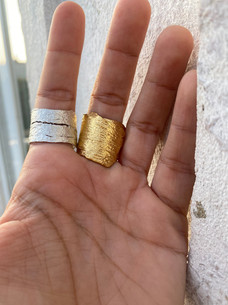 Little Nothing Eucalyptus Bark Gold Plated Ring MOD Jewellery