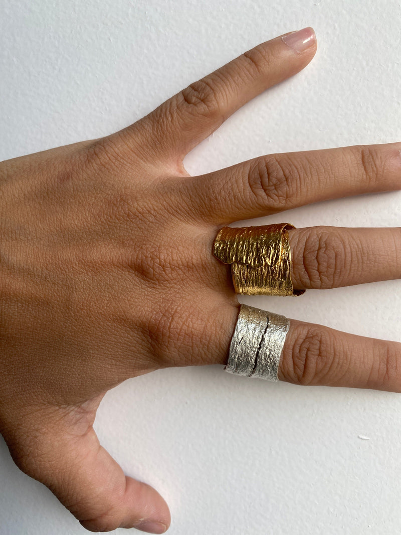 Little Nothing Eucalyptus Bark Gold Plated Ring MOD Jewellery