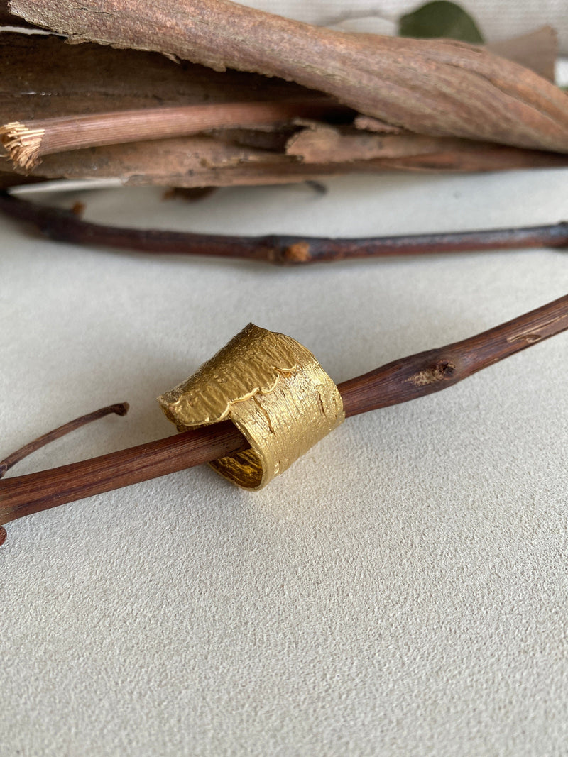 Little Nothing Eucalyptus Bark Gold Plated Ring MOD Jewellery