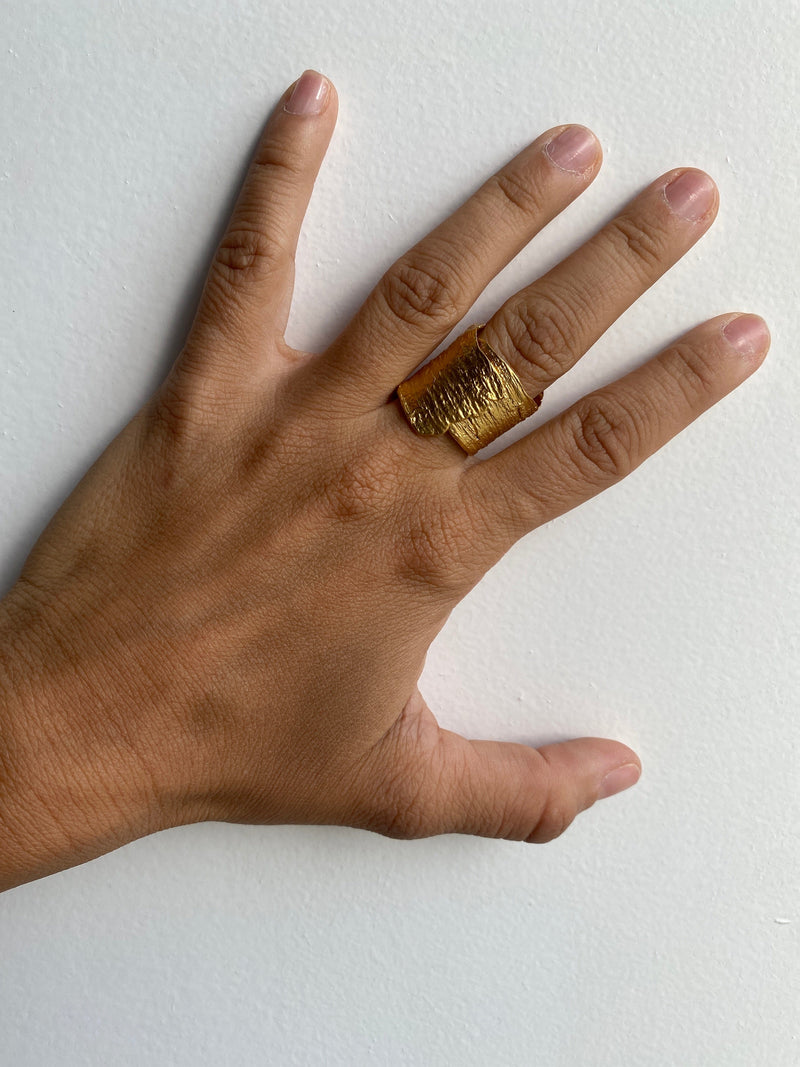 Little Nothing Eucalyptus Bark Gold Plated Ring MOD Jewellery