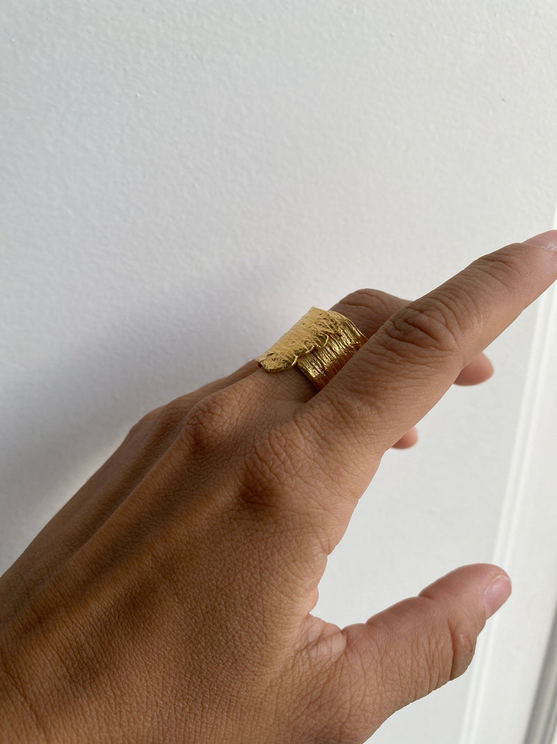 Little Nothing Eucalyptus Bark Gold Plated Ring MOD Jewellery