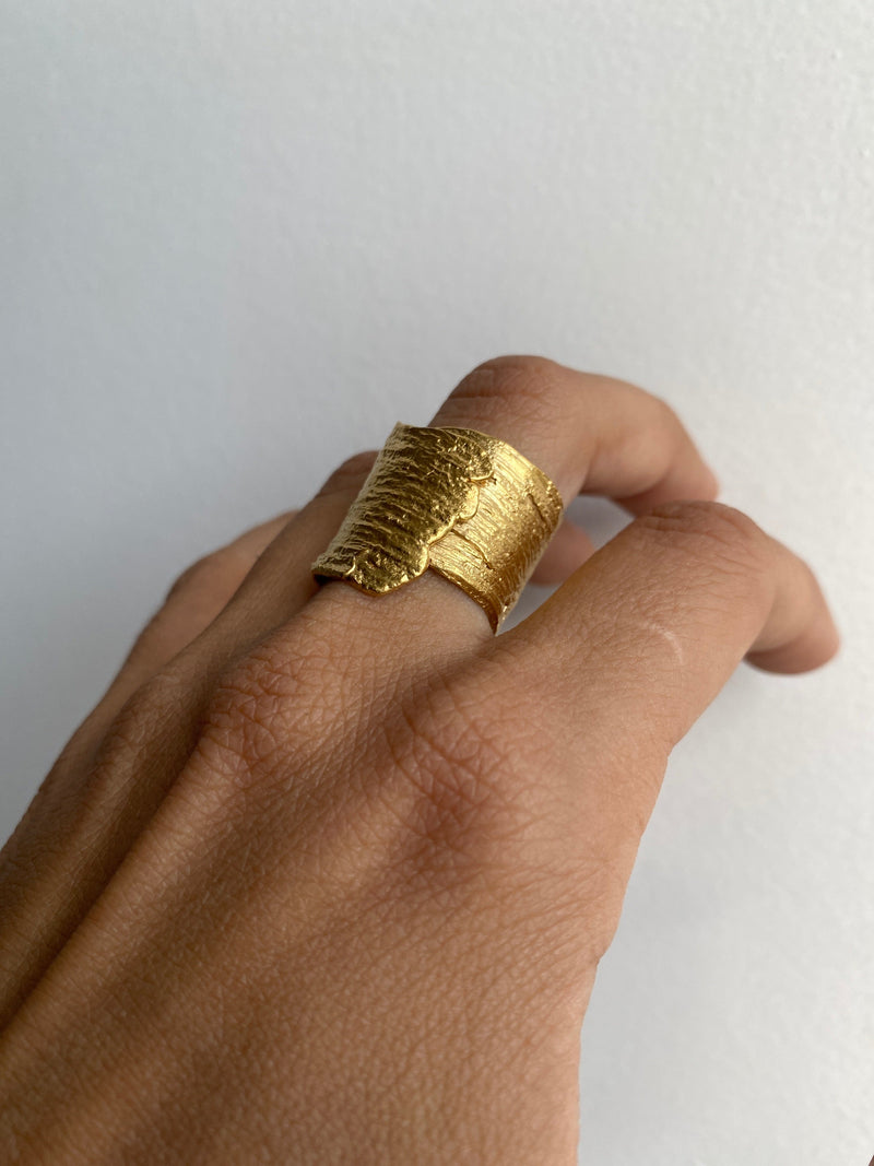 Little Nothing Eucalyptus Bark Gold Plated Ring MOD Jewellery