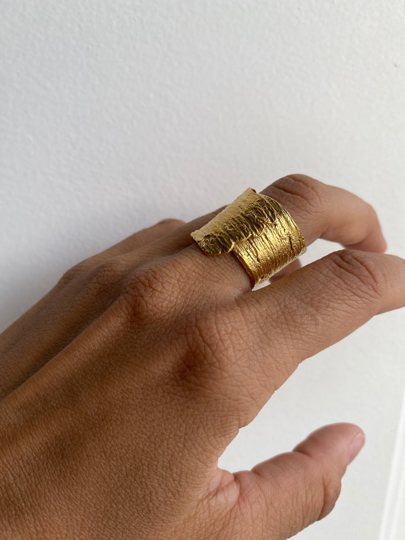Little Nothing Eucalyptus Bark Gold Plated Ring MOD Jewellery