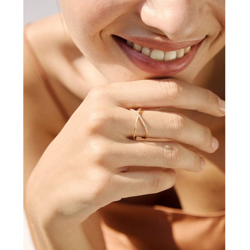 Goldstock Crossed Gold Diamond Ring MOD Jewellery