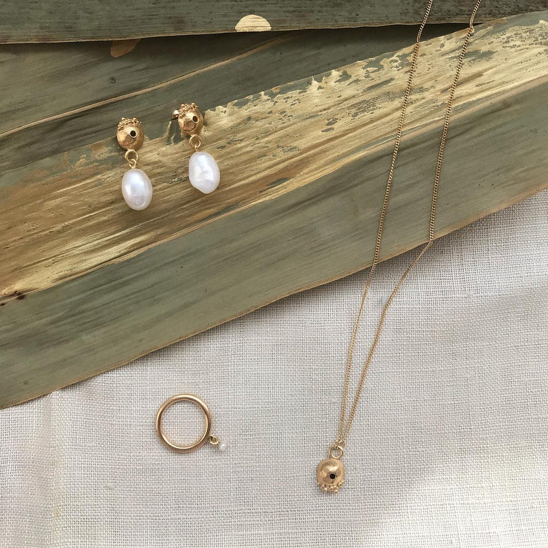 Inês Telles Lorena Gold Plated Ring with Pearl MOD Jewellery - 24k Gold plated silver