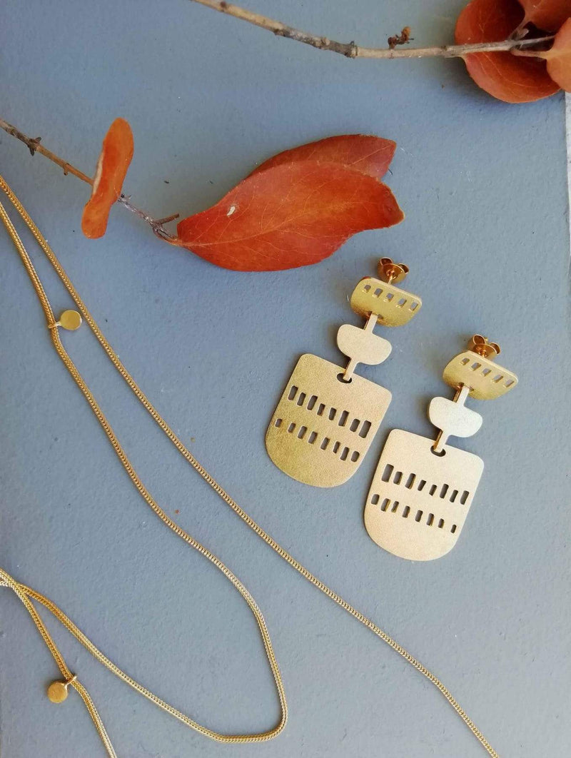 Inês Telles Solar Long Silver Earrings MOD Jewellery - 24k Gold plated silver
