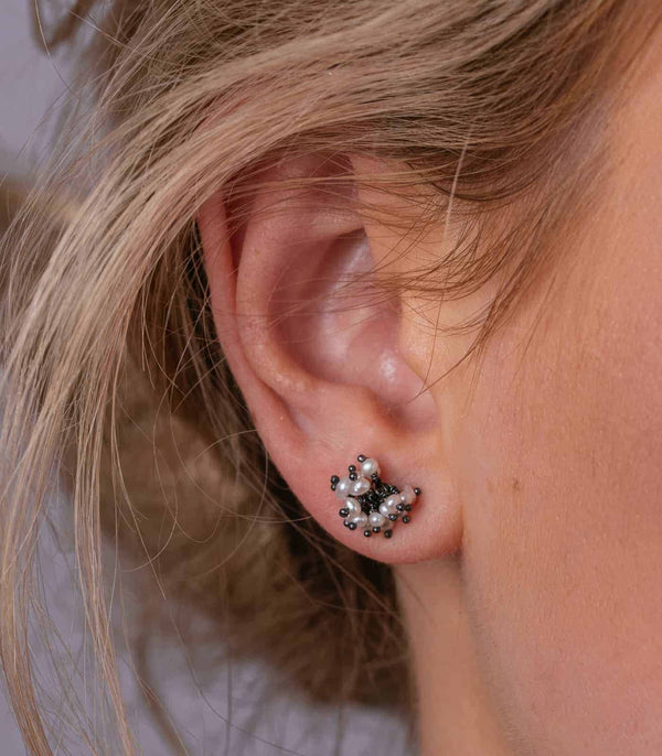 Kate Wood 'Pom Pom' Oxidised Pearl Earrings MOD Jewellery