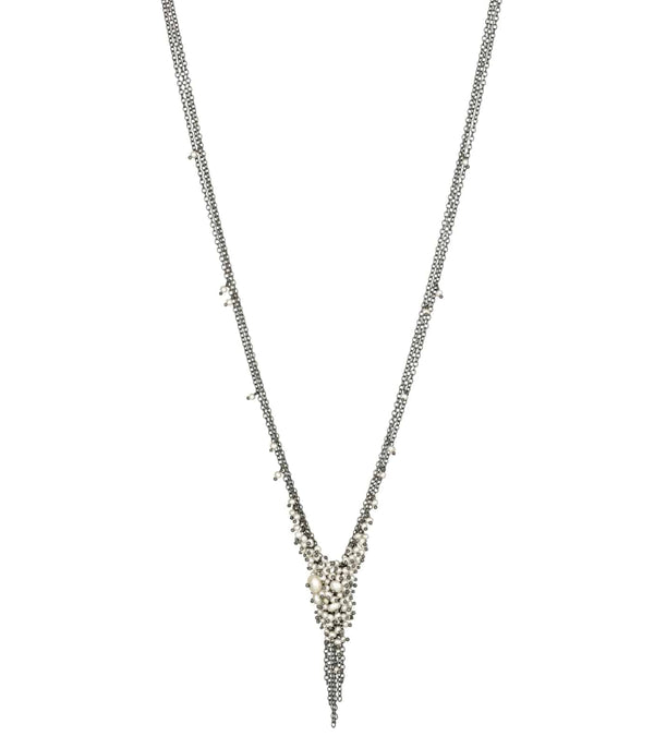 Kate Wood ‘V Tassel’ Oxidised Pearl Necklace MOD Jewellery